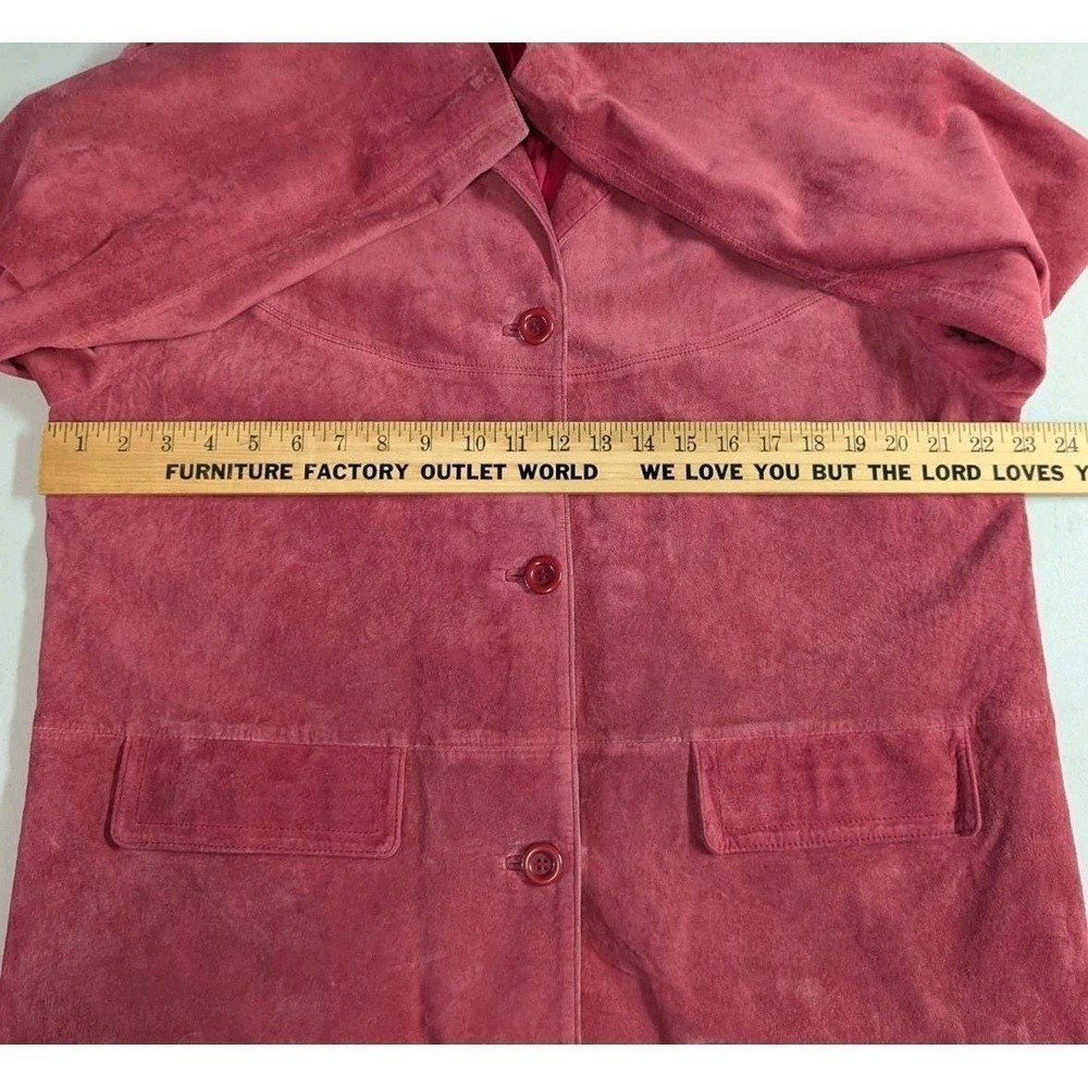 Jessica Holbrook Red Suede Barn Jacket Large Washable Leather Utility Coat 90s - Picture 6 of 16